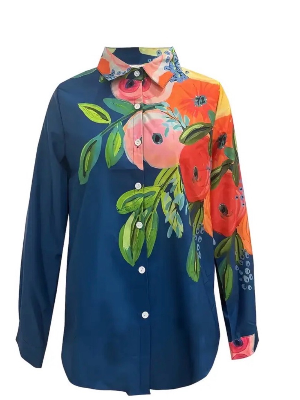 Floral Print Navy Button-Up Shirt - Picture 2 of 8